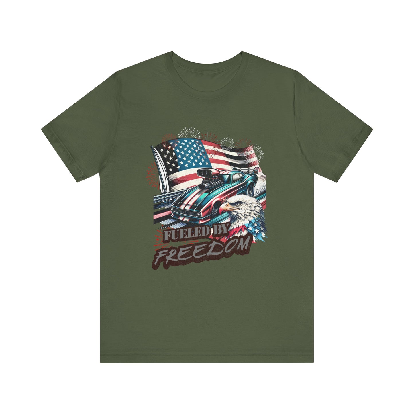 Fueled By Freedom Patriotic USA American Flag Race Car T-shirt