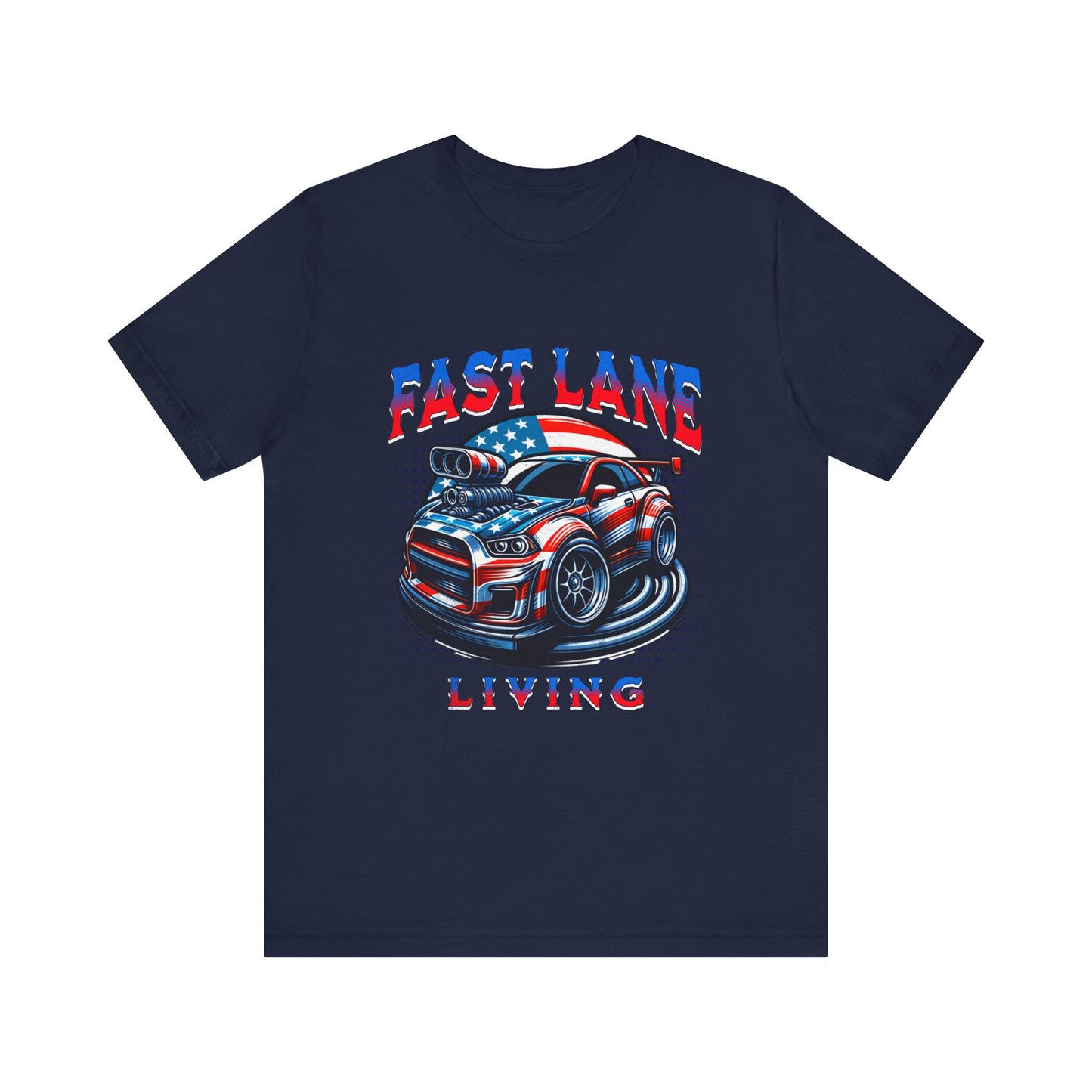 Fast Lane Living USA American Flag Car Racing T-shirt