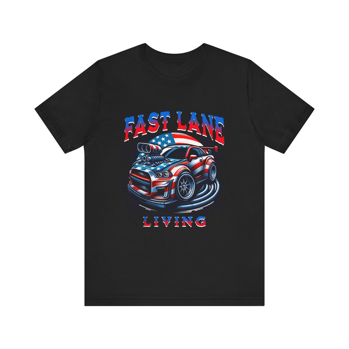 Fast Lane Living USA American Flag Car Racing T-shirt