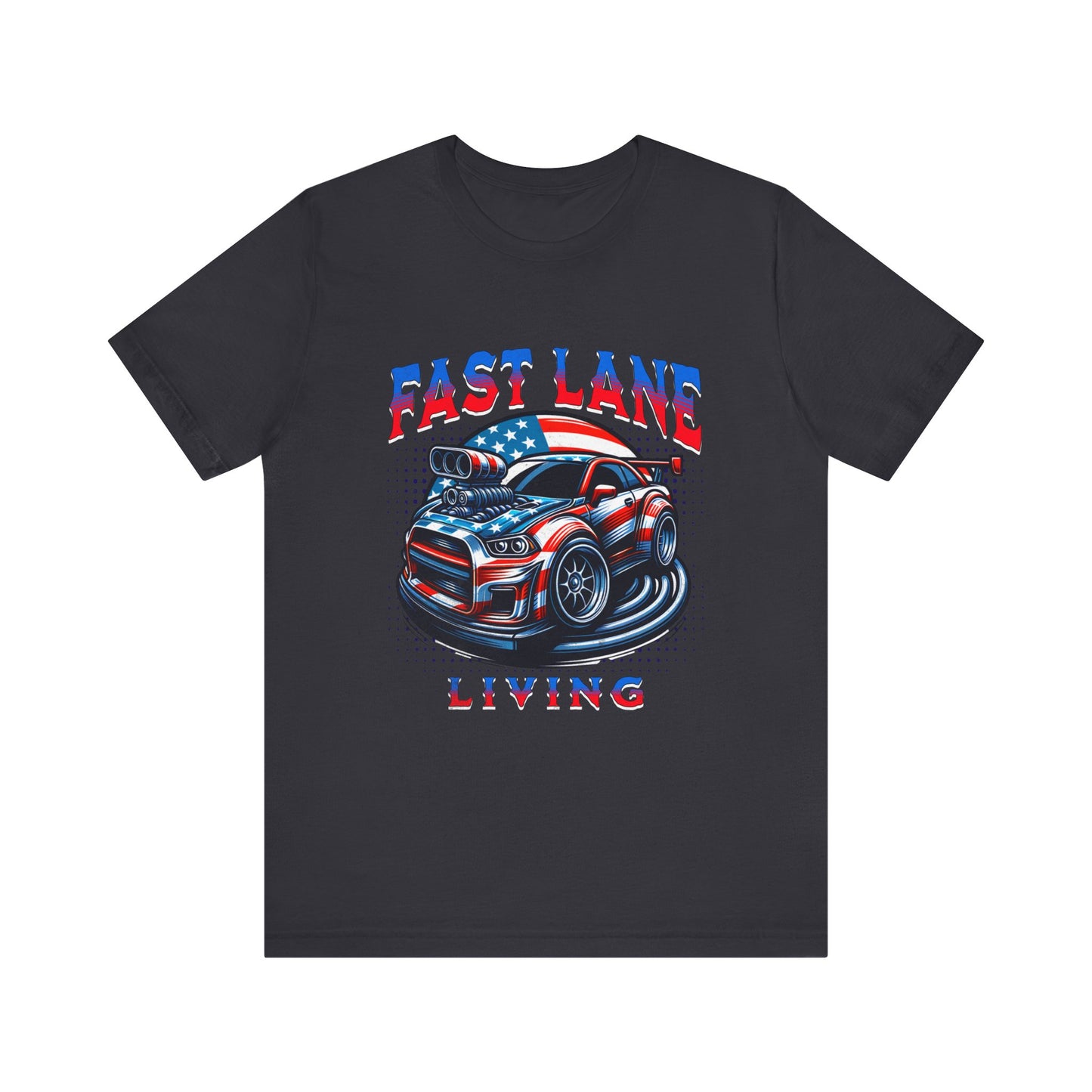 Fast Lane Living USA American Flag Car Racing T-shirt