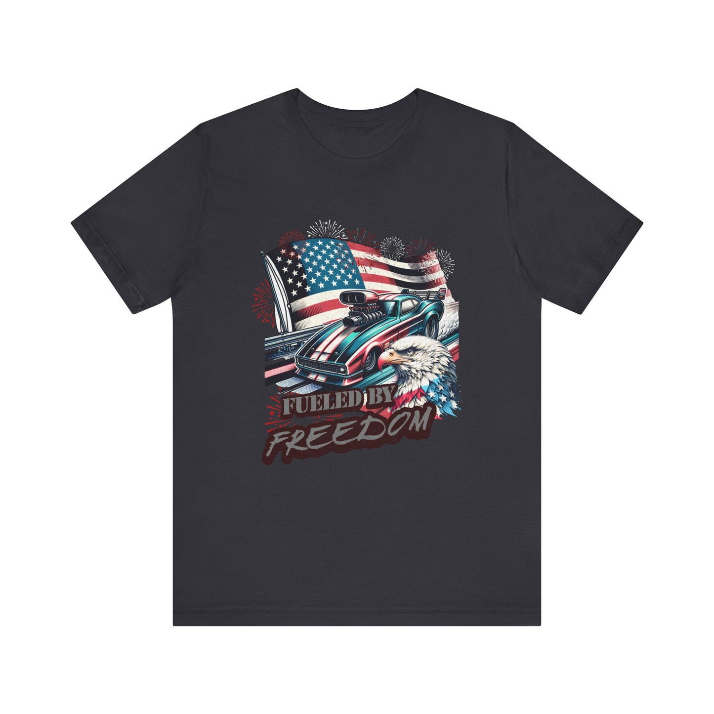 Fueled By Freedom Patriotic USA American Flag Race Car T-shirt